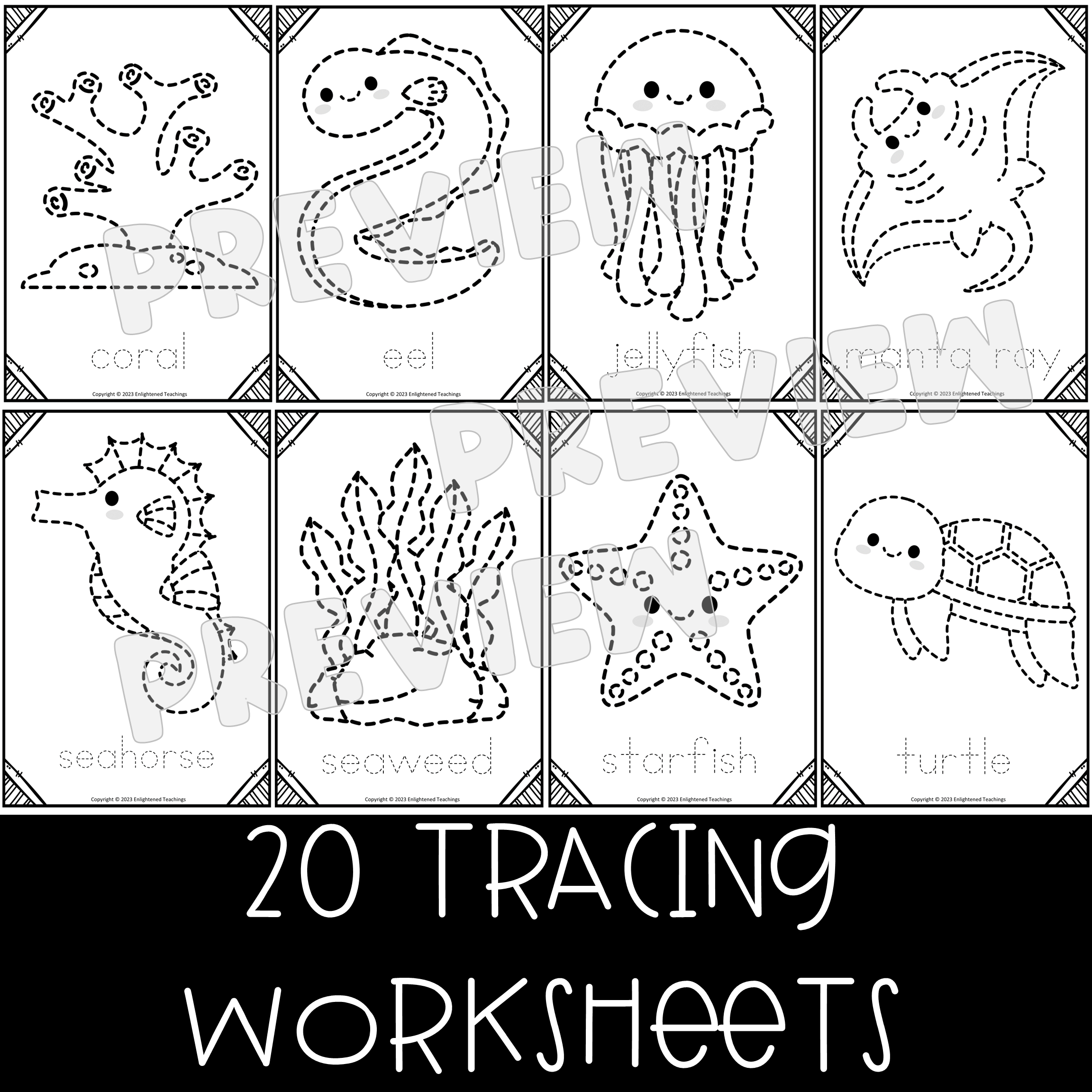 Ocean Animals Tracing Worksheets Fine Motor Activity Ocean Animals 