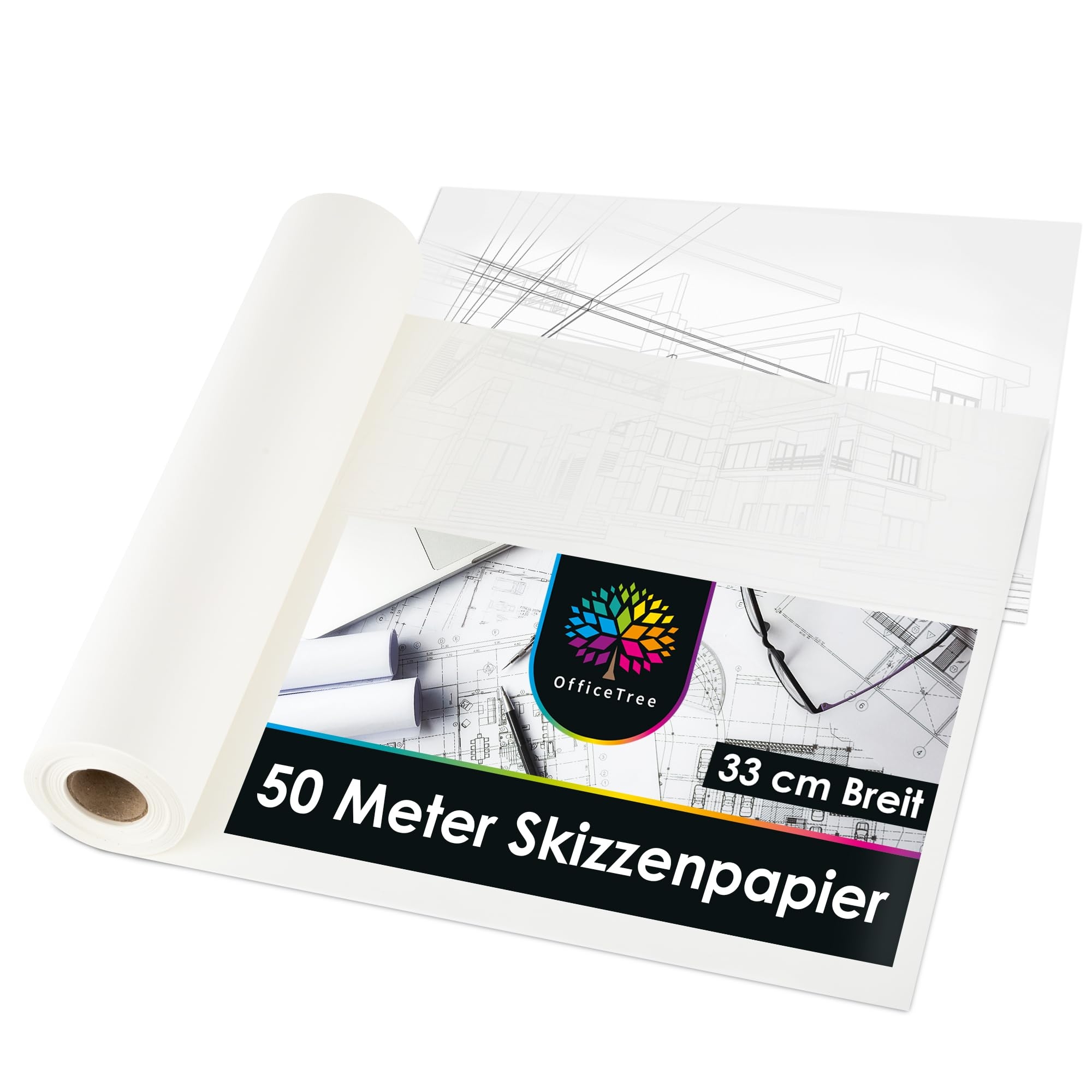 OfficeTree 50 M Tracing Paper Roll White Sketch Roll 33 Cm Wide 
