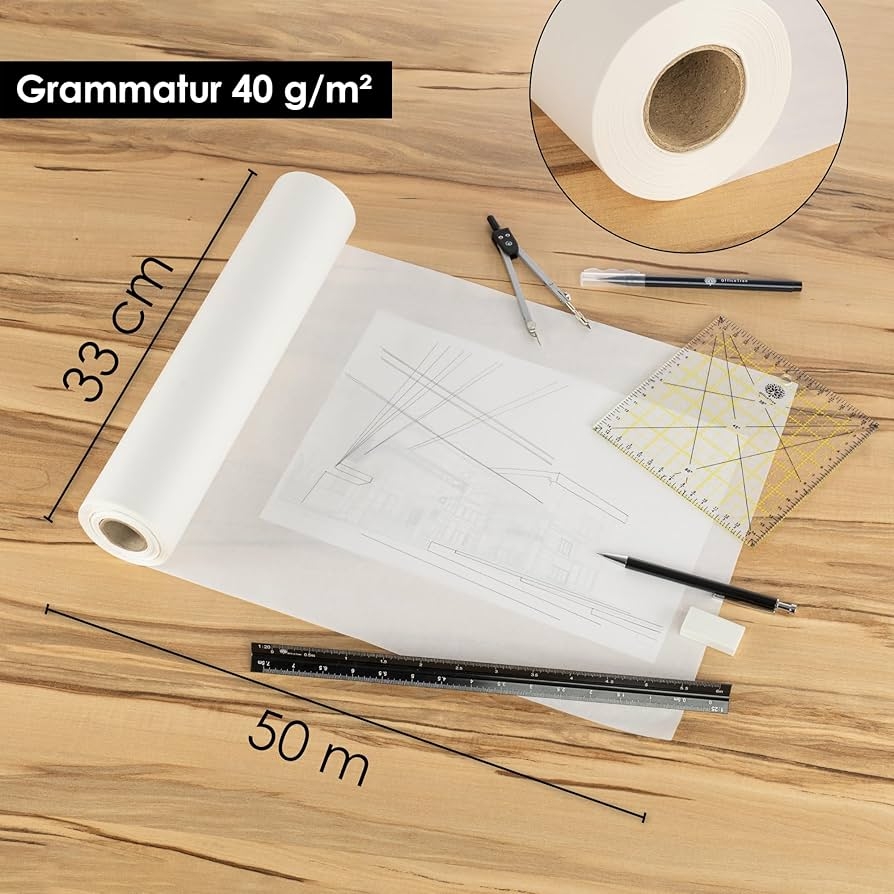 OfficeTree 50 M Tracing Paper Roll White Sketch Roll 33 Cm Wide 