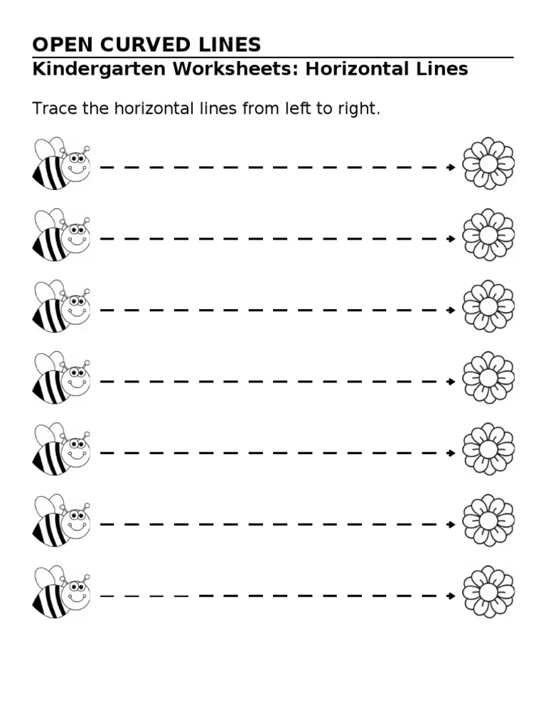 Open Curved Lines Kindergarten Worksheets Horizontal Lines PDF