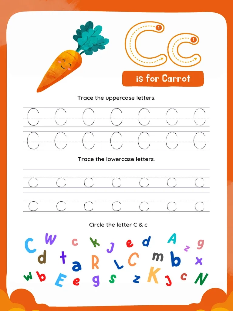Carrot Tracing Worksheet
