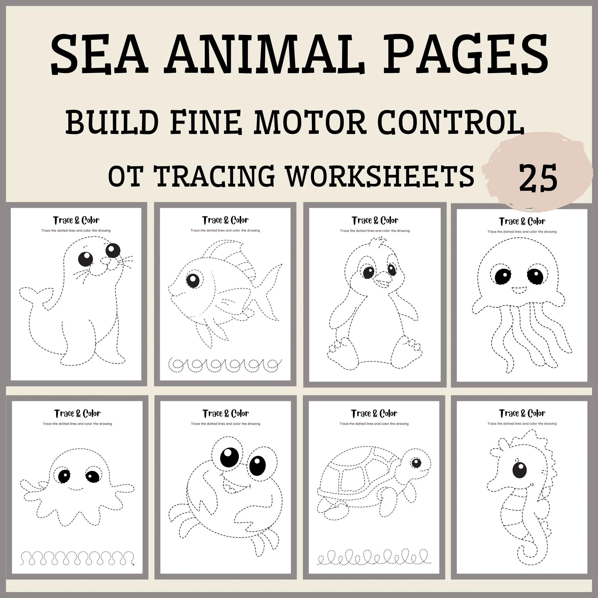 OT Tracing Worksheets For Kids Sea Animal Pencil Control Fine 