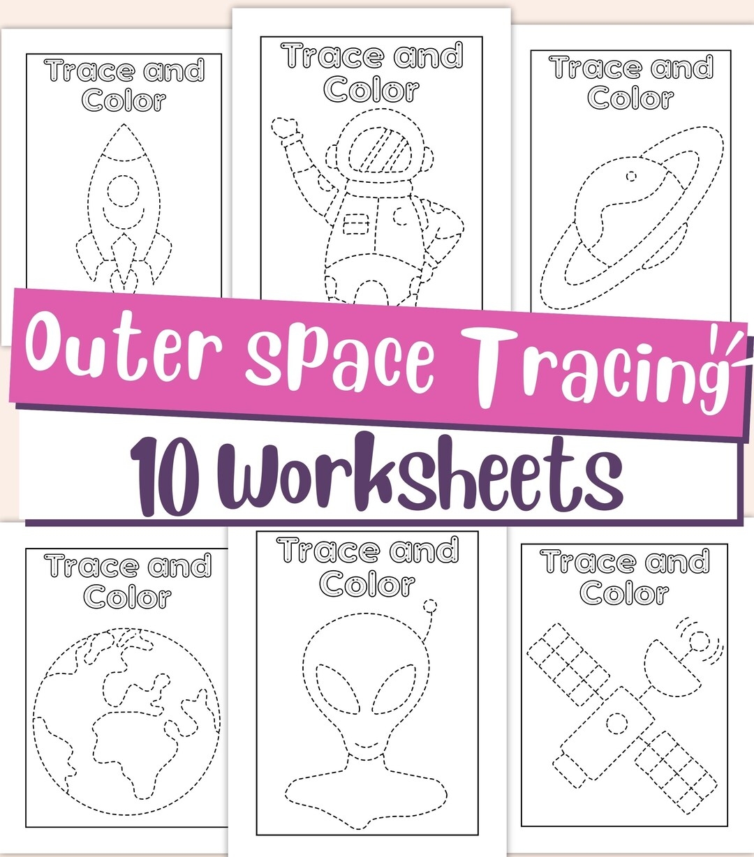Outer Space Tracing Worksheets For Kids Astronaut Rocket 