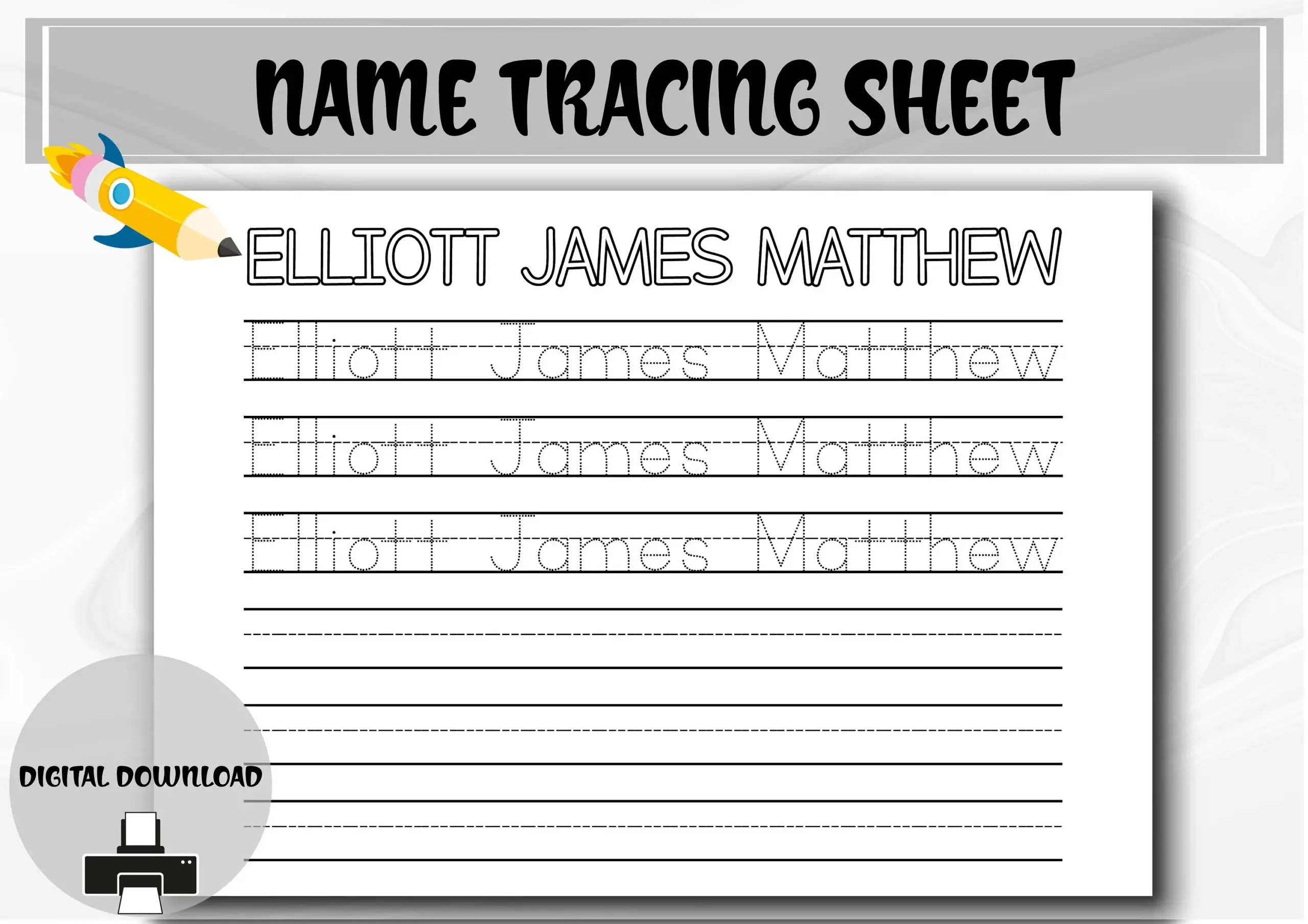 Personalized Name Tracing Worksheet Handwriting Practice digital 