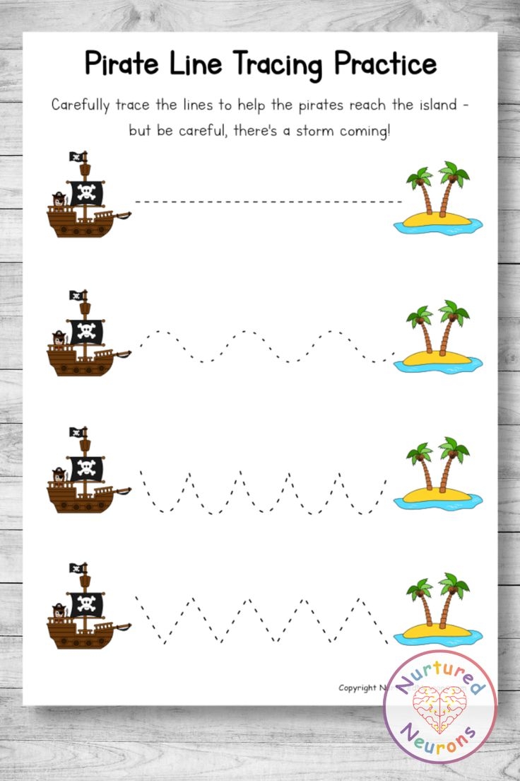 Pirate Line Tracing Worksheets Preschool Printable Nurtured 