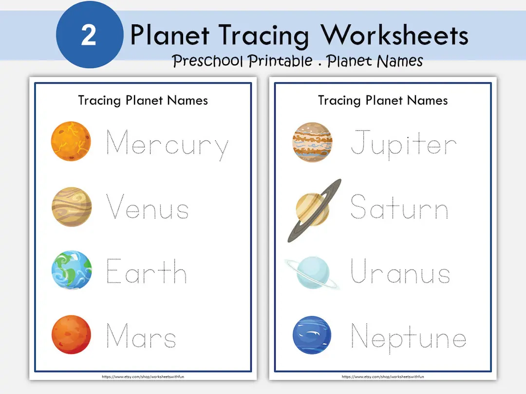 Planet Tracing Worksheets Solar System Learning digital Download 