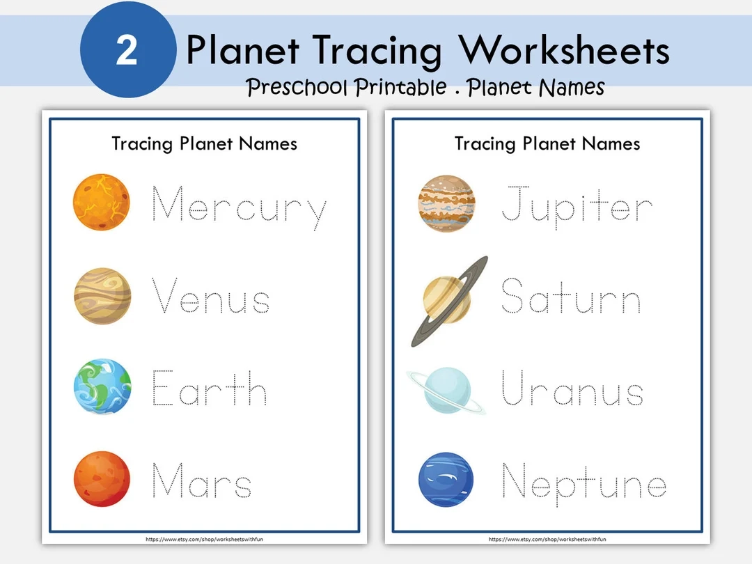 Planet Tracing Worksheets Solar System Learning digital Download 