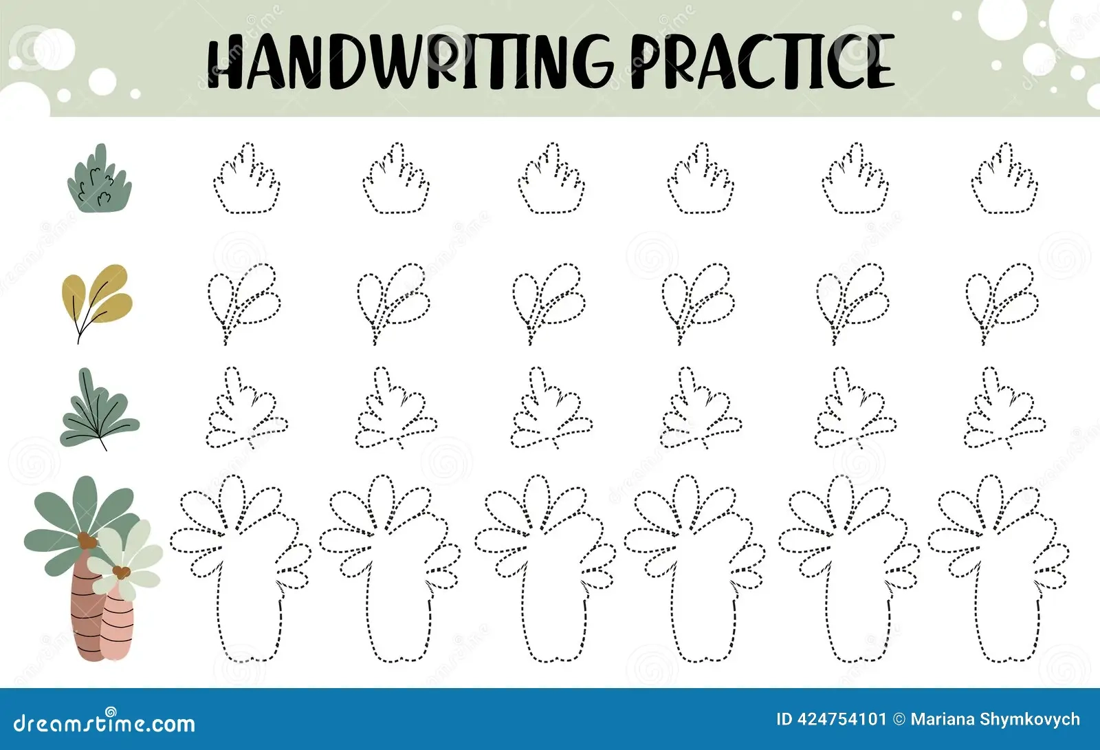 Plant Tracing Worksheet For Preschool Handwriting Practice Stock 