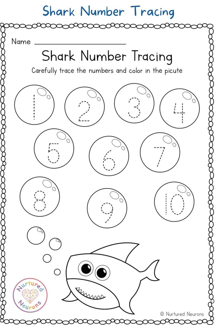 Practice Number Formation With This Shark Number Tracing Worksheet 