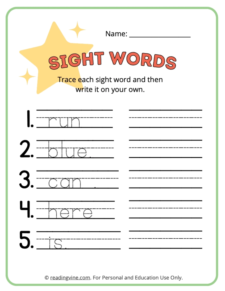 Pre K Sight Words Free Printable Worksheets amp PDFs
