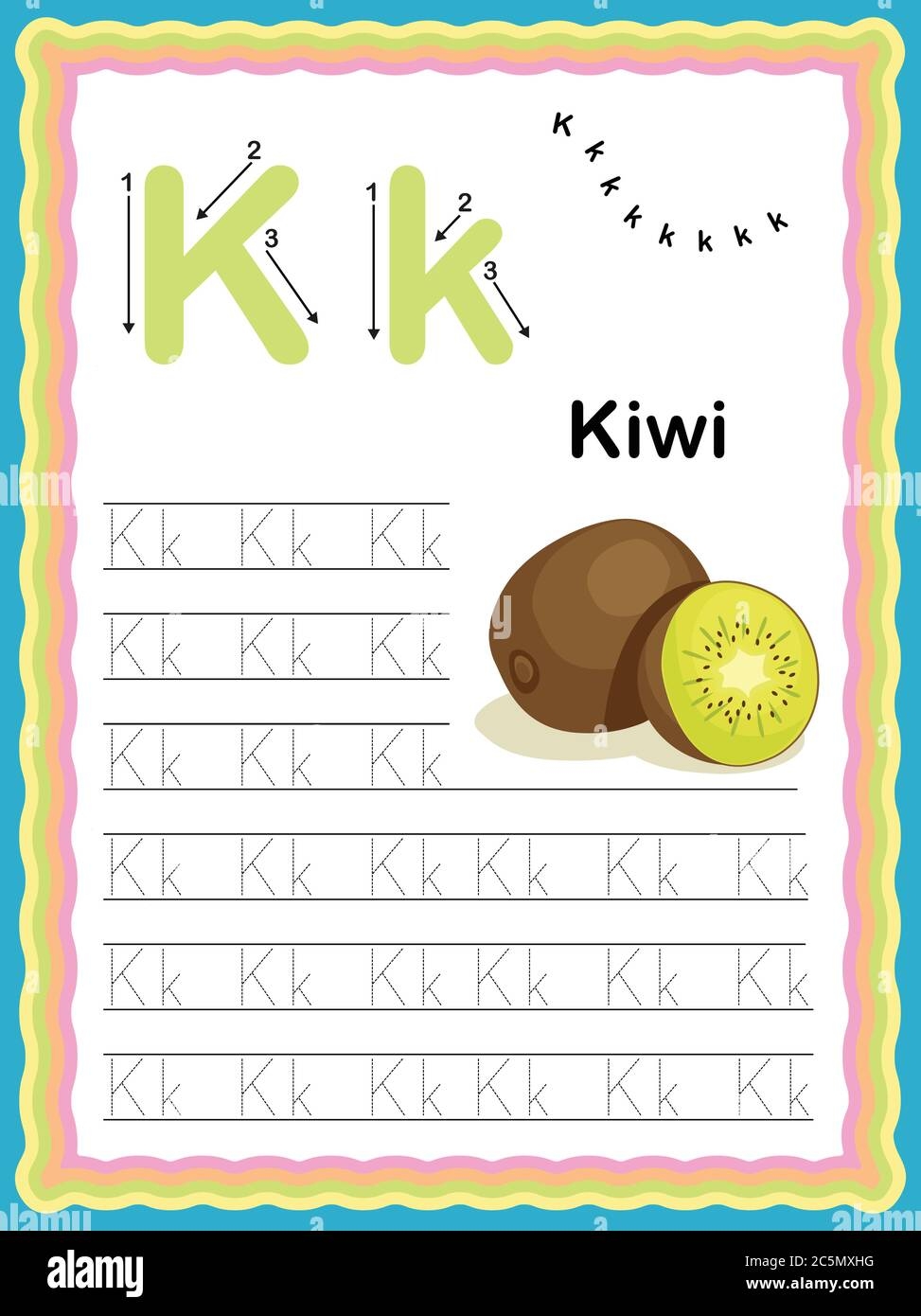 Preschool Colorful Letter K Uppercase And Lowercase Tracing 