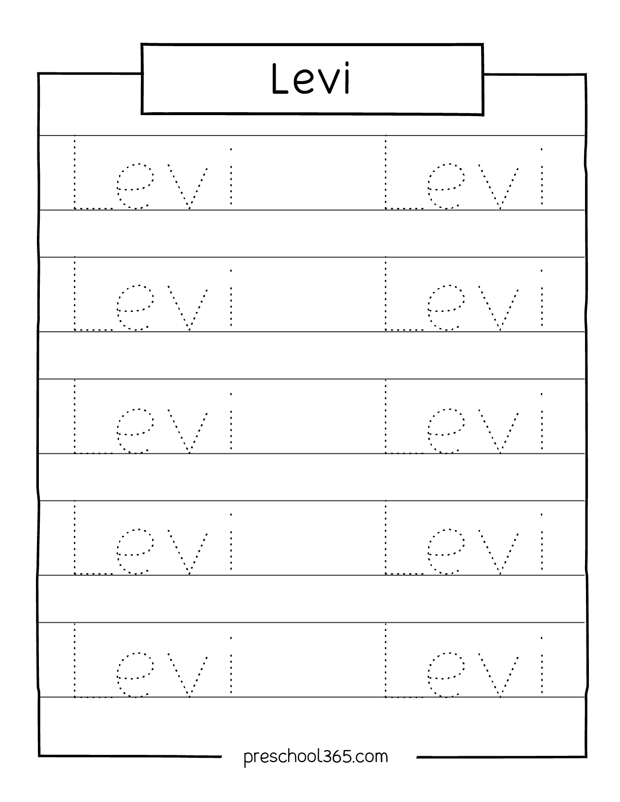 Preschool name tracing printable 01 Preschool365