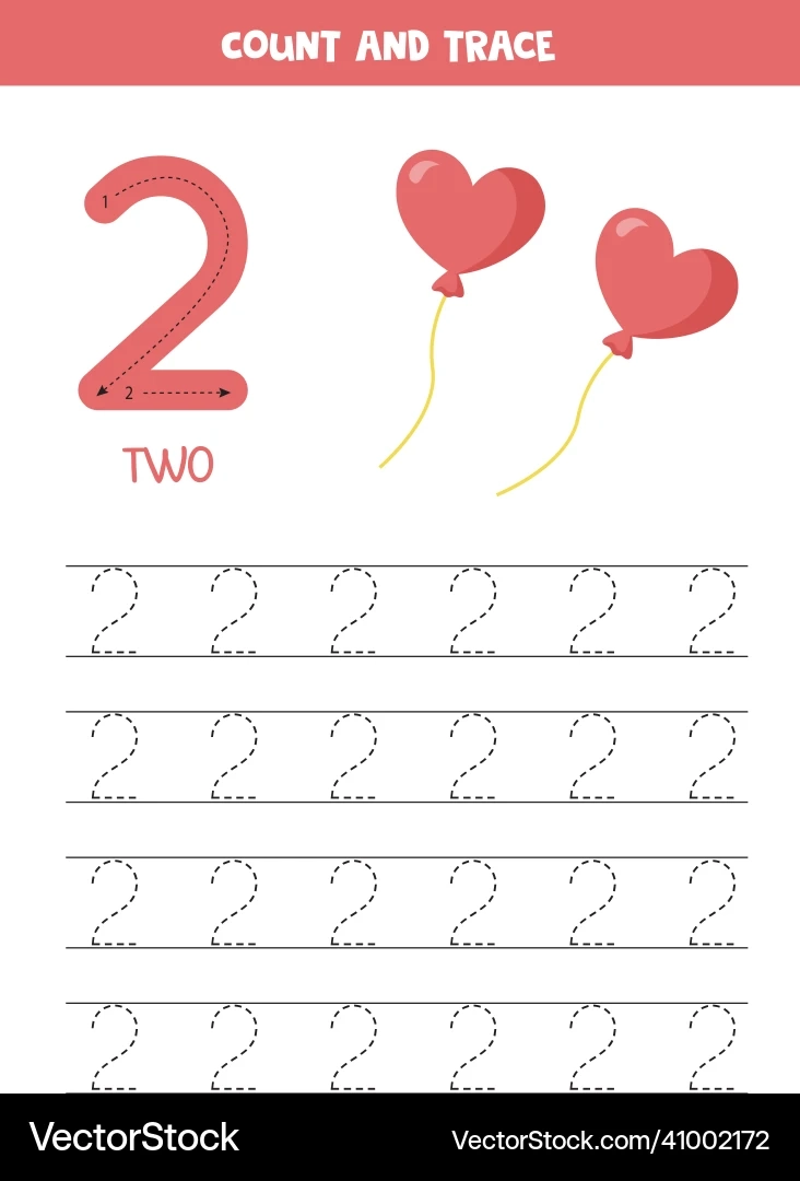 Preschool Number Two Tracing Worksheet Royalty Free Vector 