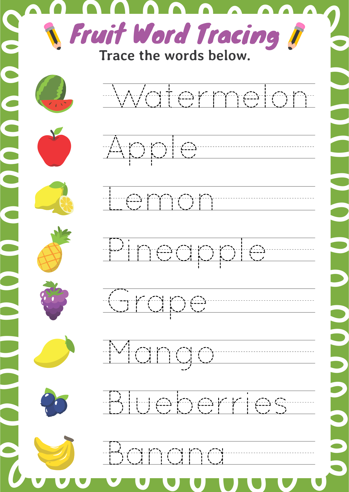 Preschool Word Tracing Worksheets