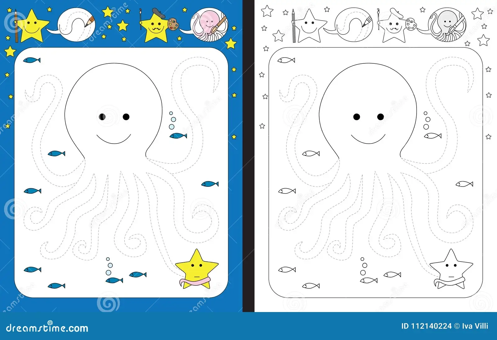 Preschool Worksheet Stock Vector Illustration Of Fish 112140224