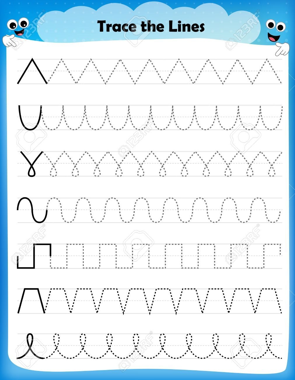 Preschool Worksheet Trace The Shapes And Color Basic Writing And 