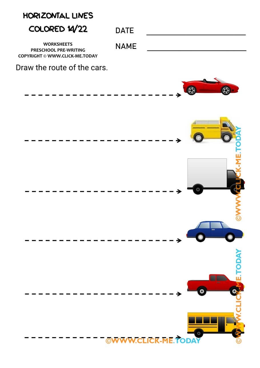PREWRITING HORIZONTAL LINES Colored Worksheets PDF