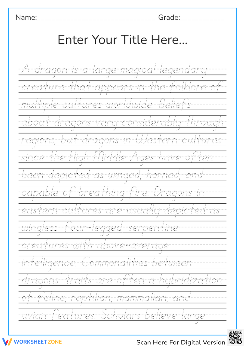 Printable 5th Grade Handwriting Worksheets