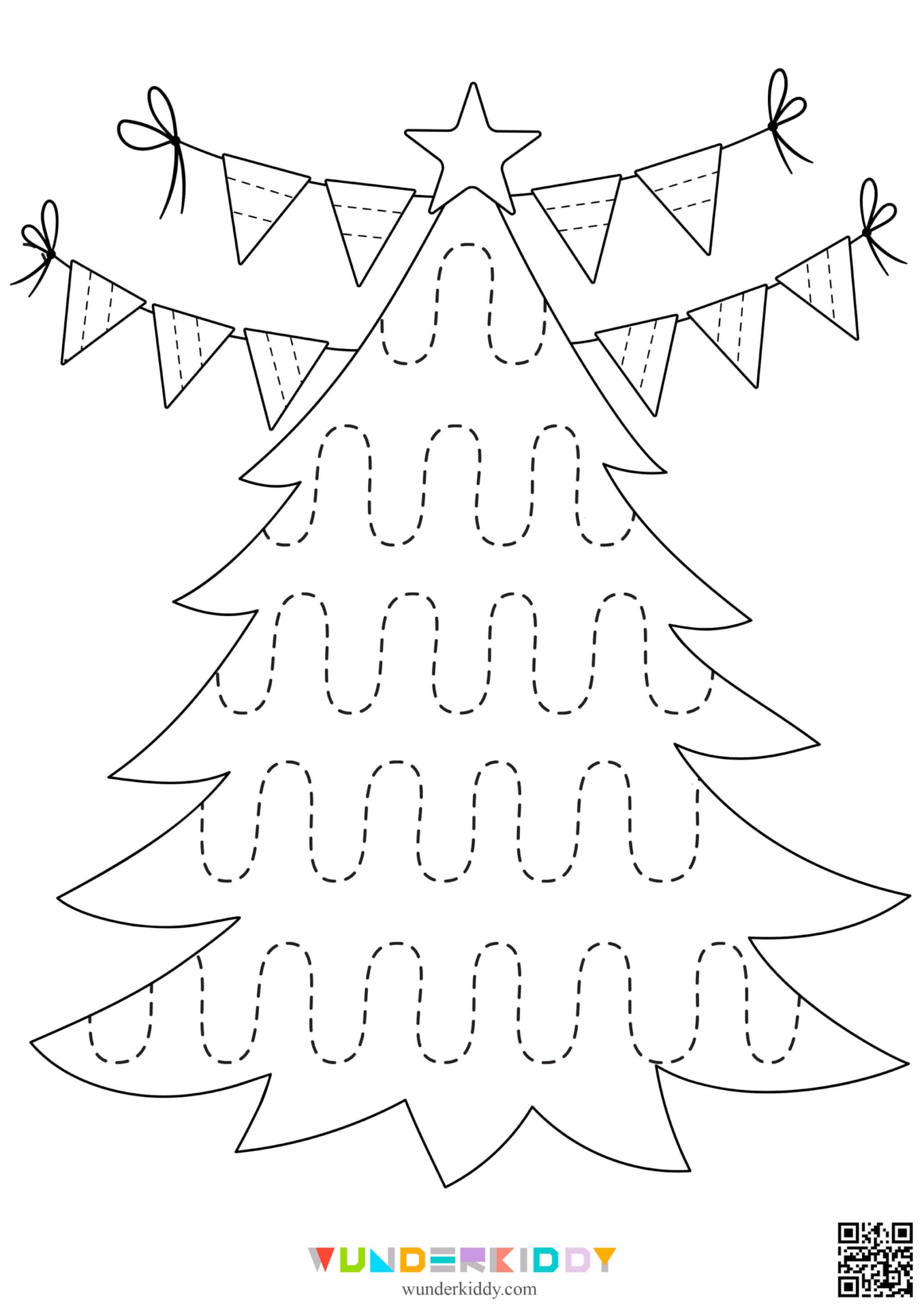 Printable Christmas Tree Pre Writing Worksheets For Kindergarten