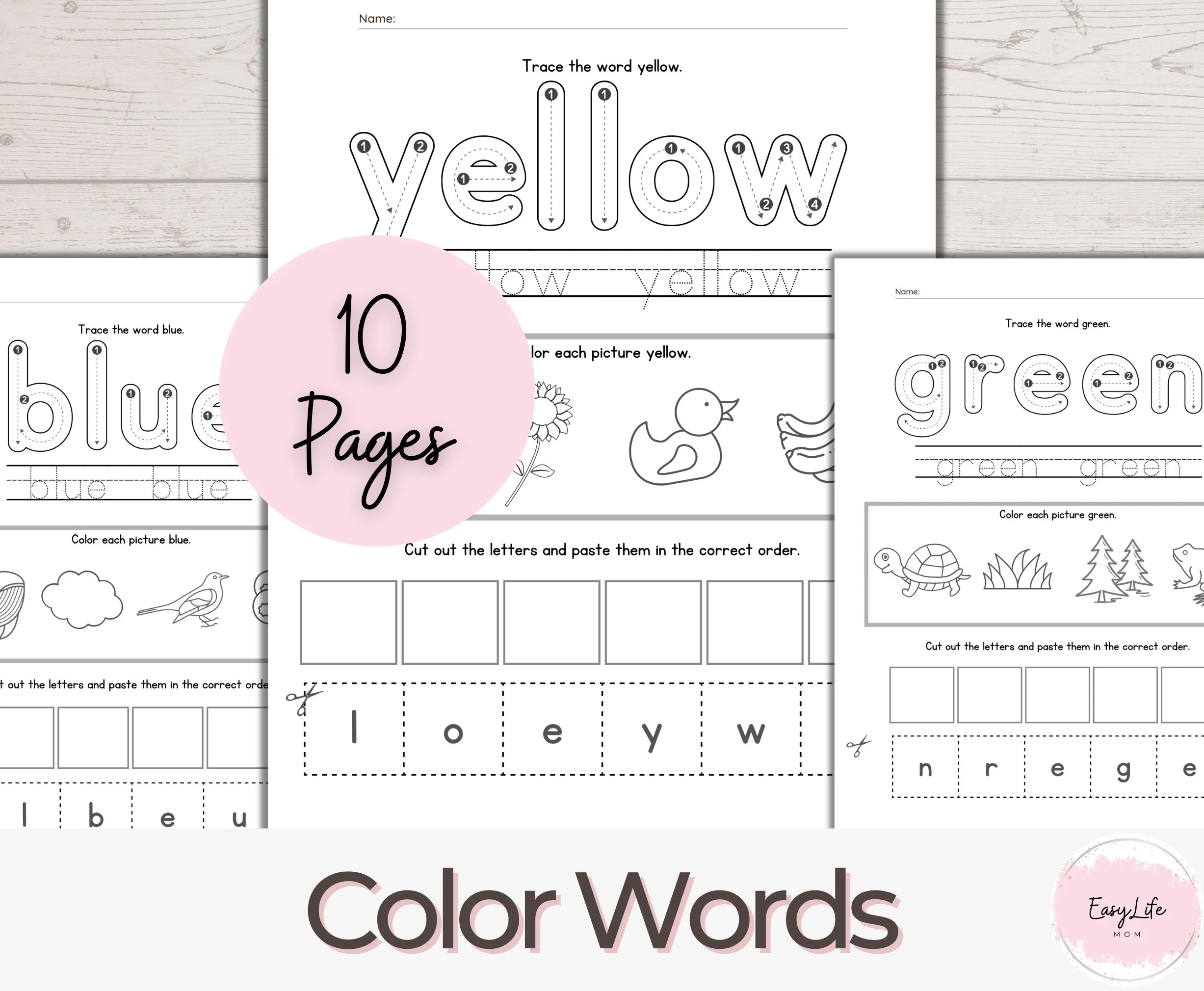 Tracing Color Words Worksheets
