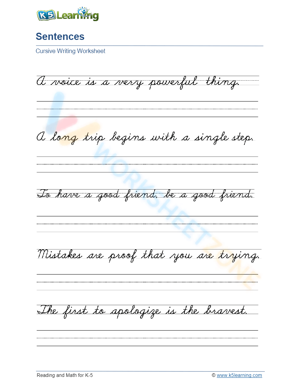 Printable Cursive Tracing Worksheets