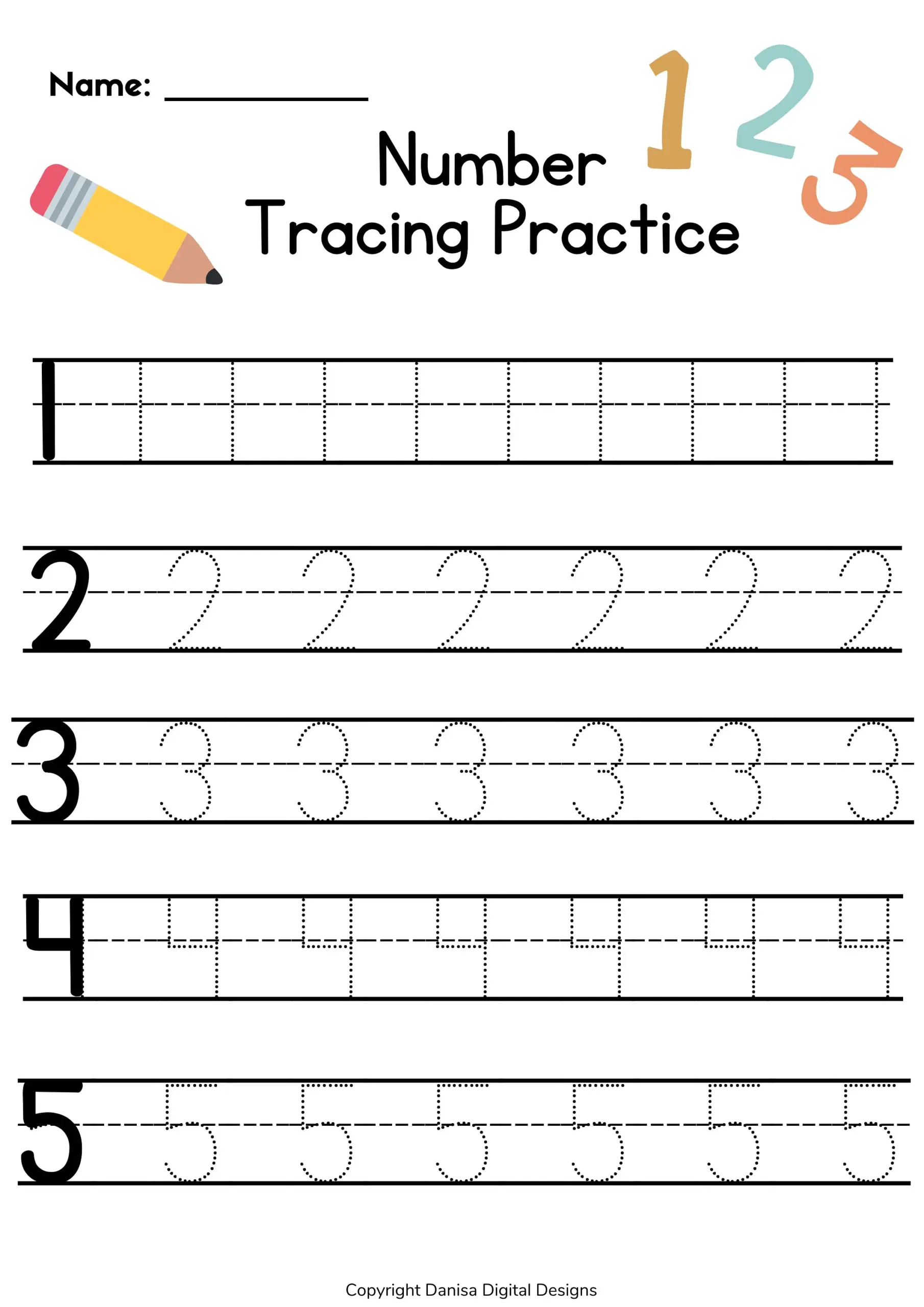 Number Tracing Worksheets For Kindergarten