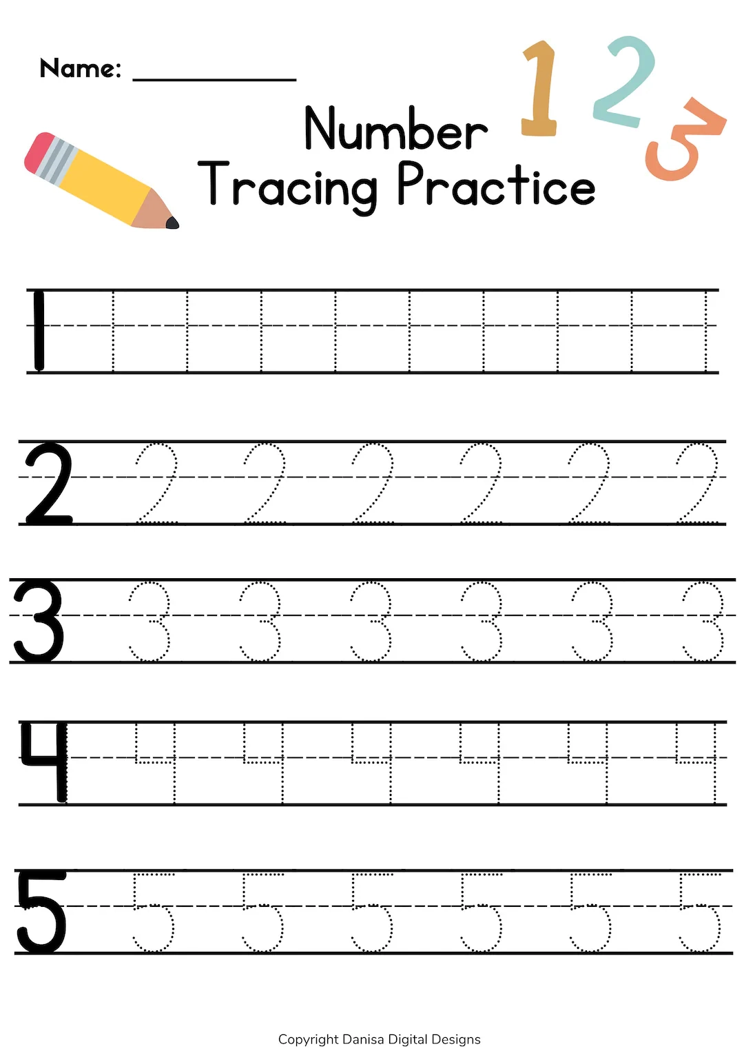Printable Number Tracing Worksheet 1 10 Pdf L Number Practice 