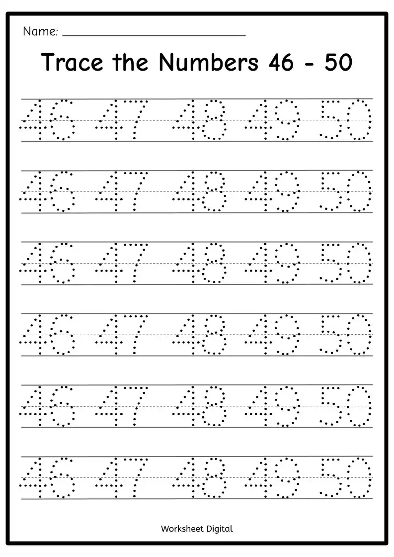 Printable Numbers 1 50 Tracing Worksheets Homeschool Kindergarten Printable Numbers 1 50 Tracing Worksheets Homeschool Kindergarten
