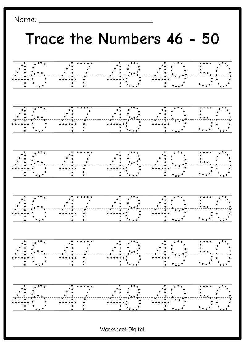 Printable Numbers 1 50 Tracing Worksheets Homeschool Kindergarten 