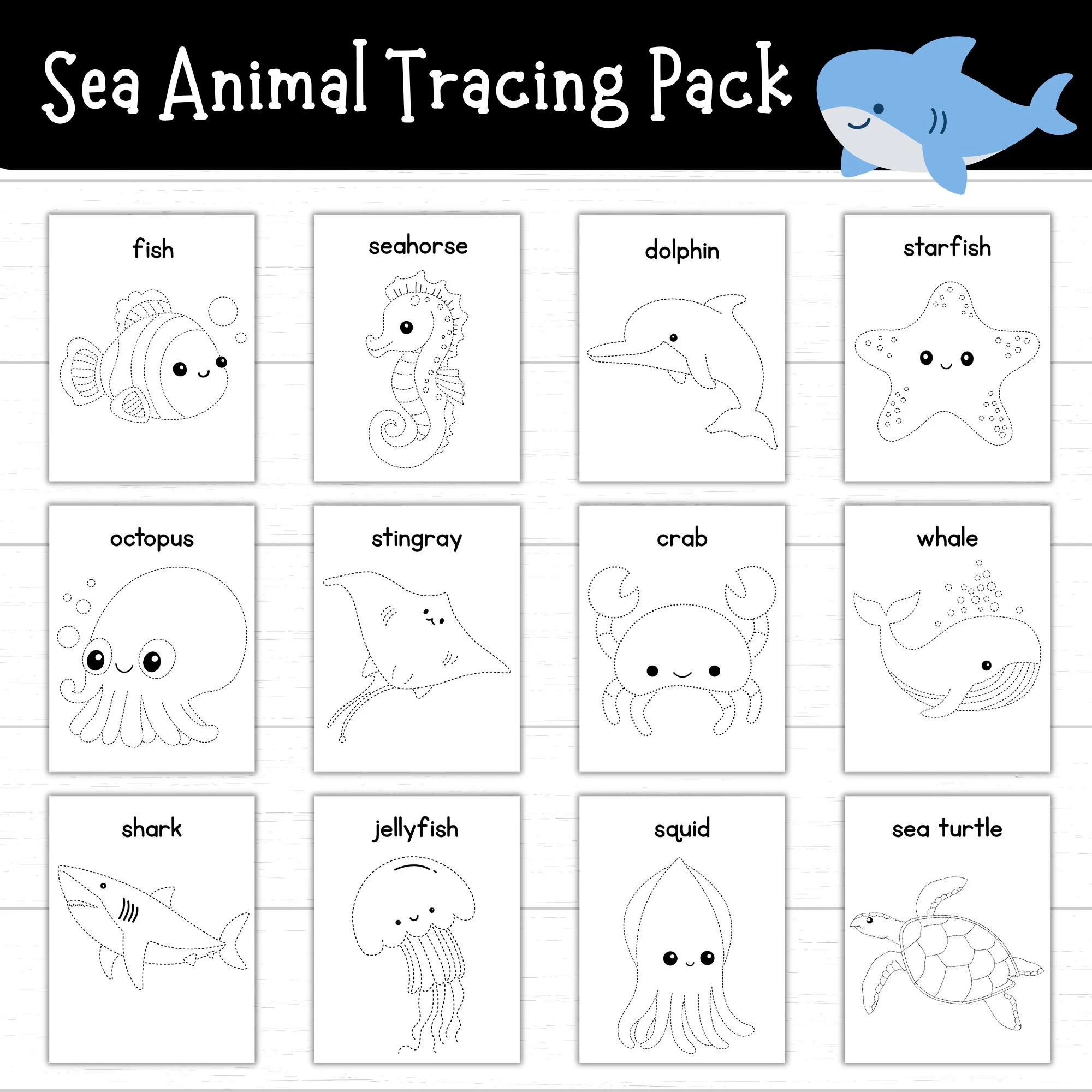 Printable Sea Animal Tracing And Coloring Page Pack Ocean Printable Sea Animal Tracing And Coloring Page Pack Ocean