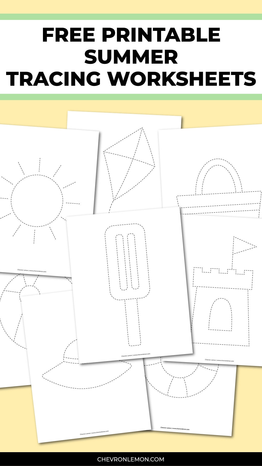 Printable Summer Picture Tracing Worksheets Chevron Lemon