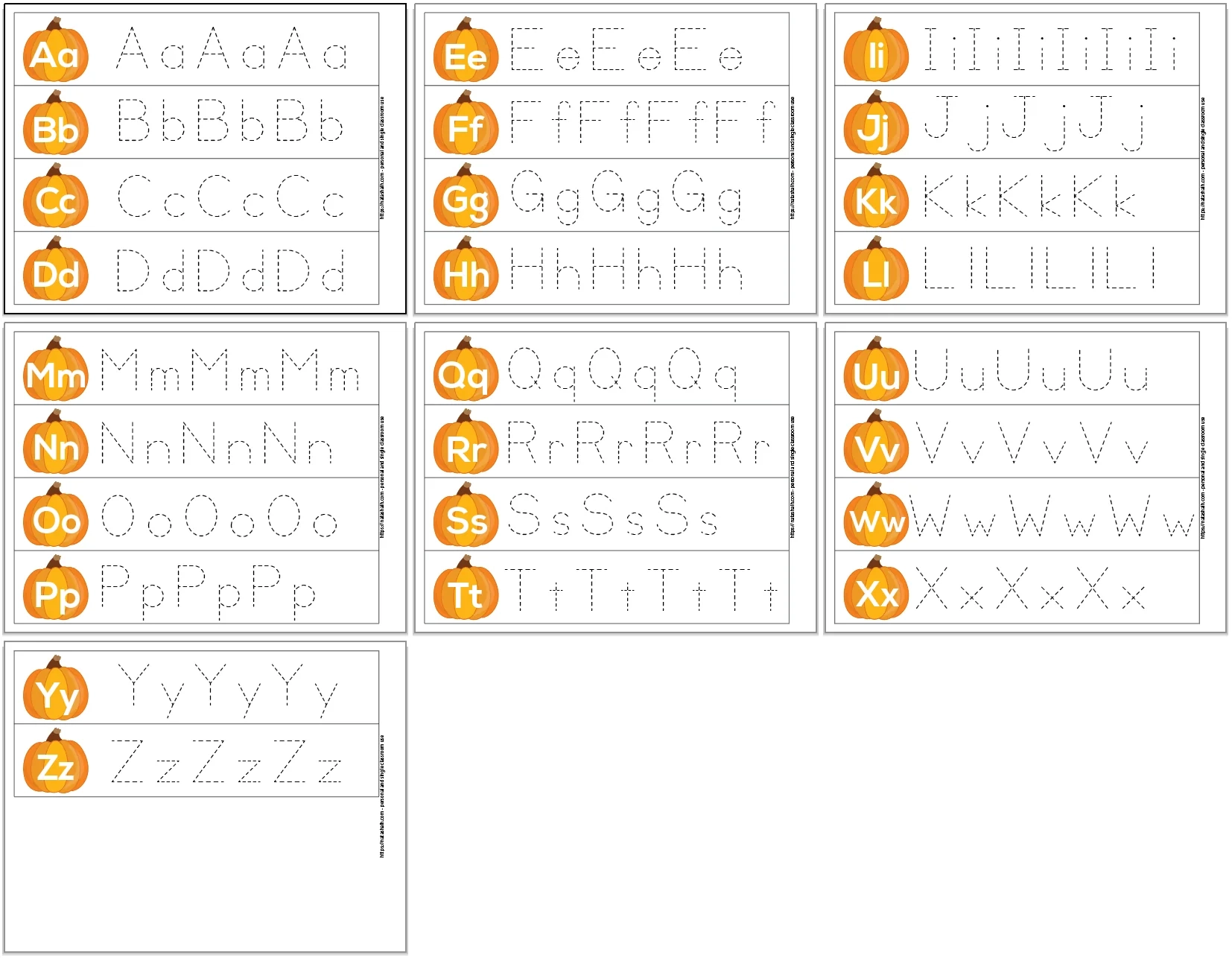 Pumpkin Alphabet Tracing Strips Uppercase And Lowercase Letters 