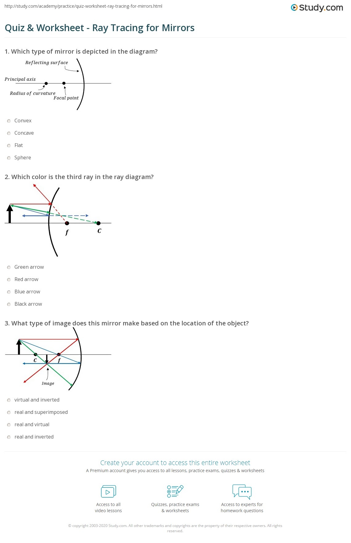 Quiz amp Worksheet Ray Tracing For Mirrors Study