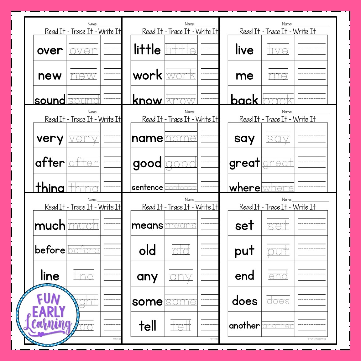 Read It Trace It Write It Fry s Second 100 Sight Words Fun 