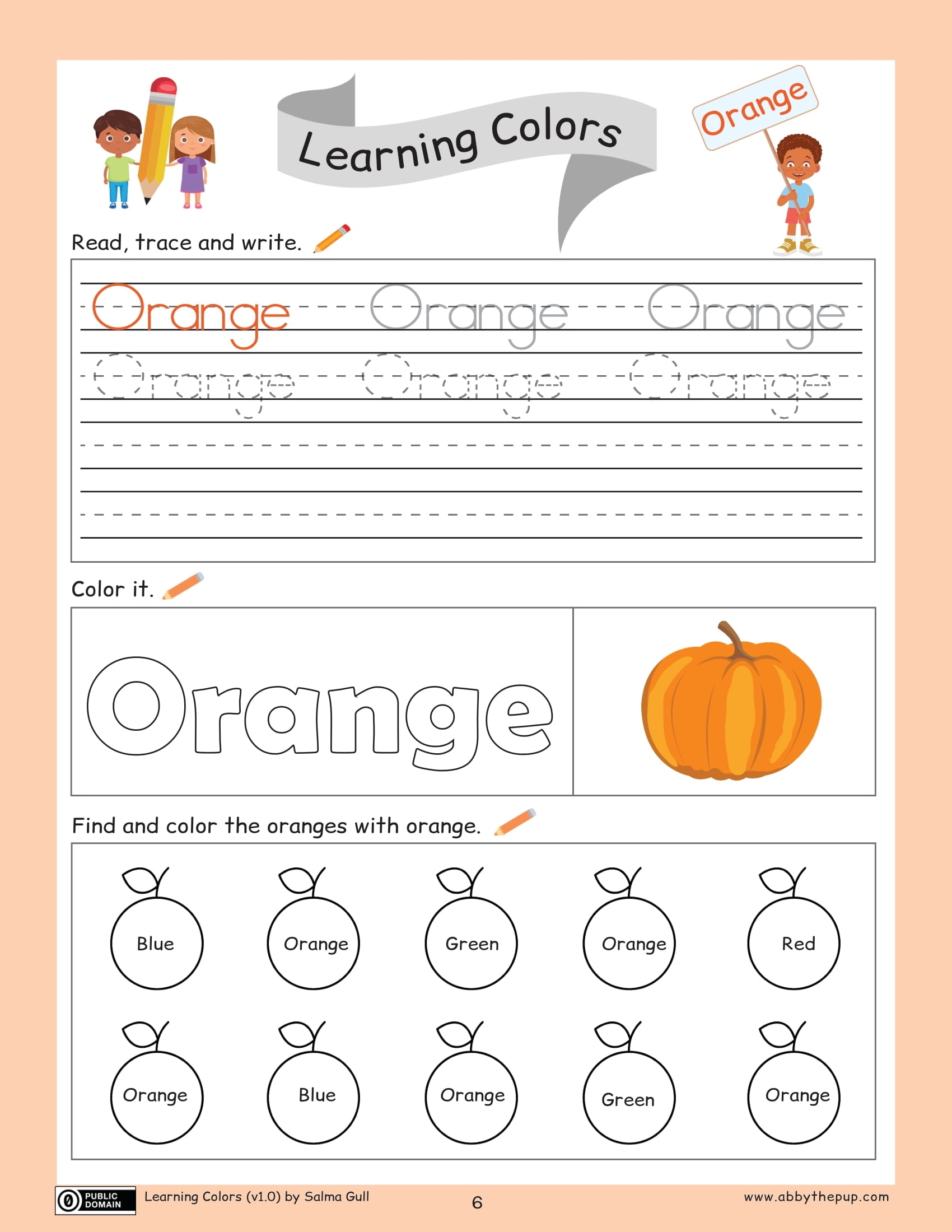 Read Trace And Write Orange Color Worksheet Free Printable 