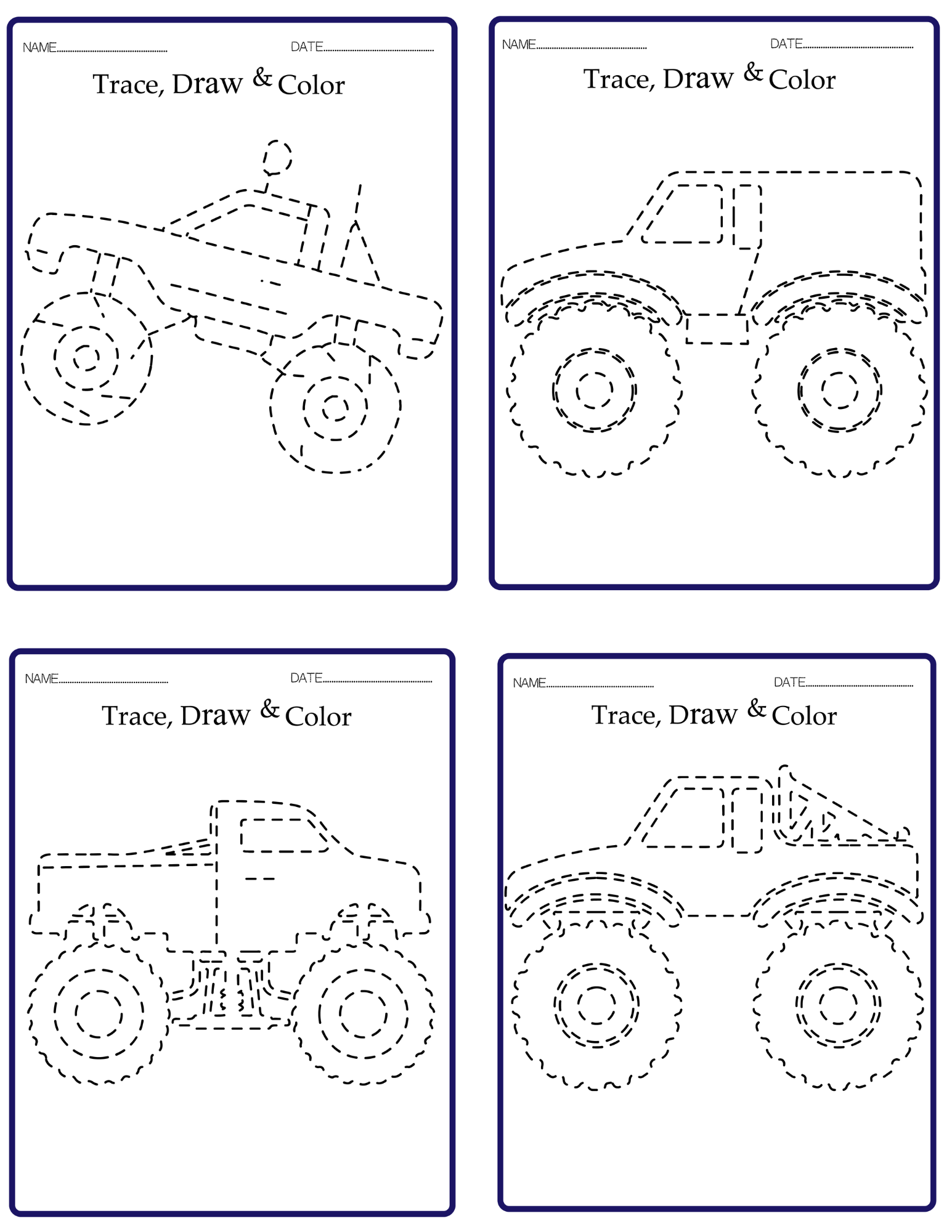 Revving Up Learning Fun Monster Truck Tracing Activity For Kids 