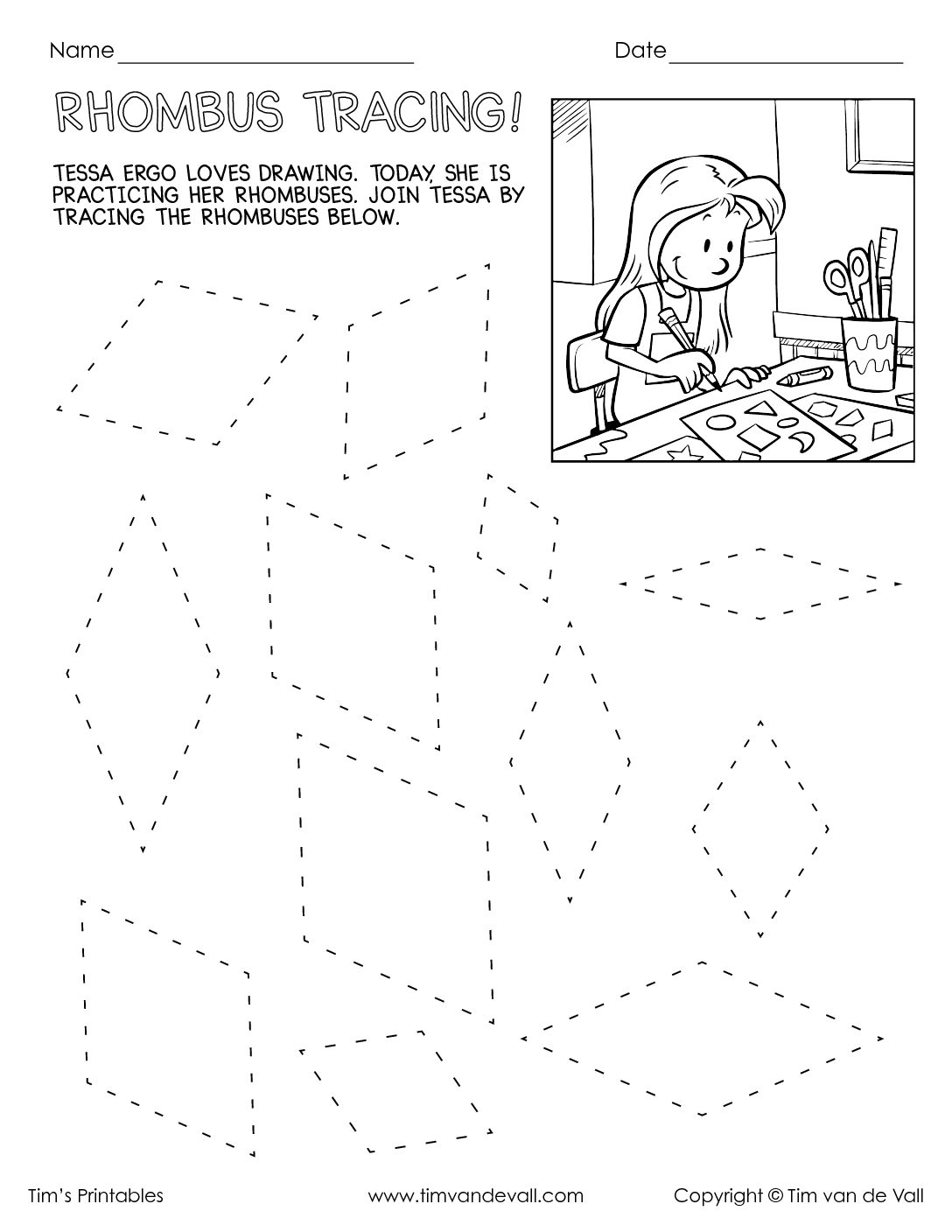 Rhombus Tracing Worksheet Tim s Printables
