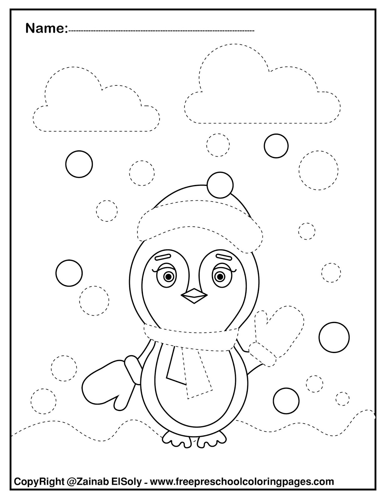 Set Of Penguins Trace And Color Free Pages