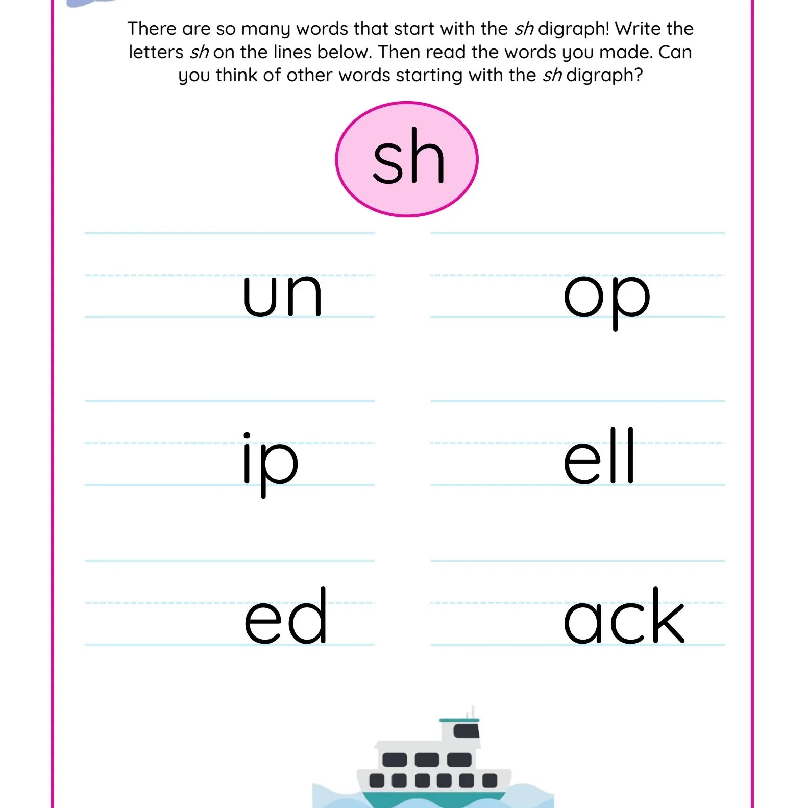 Sh Tracing Worksheets