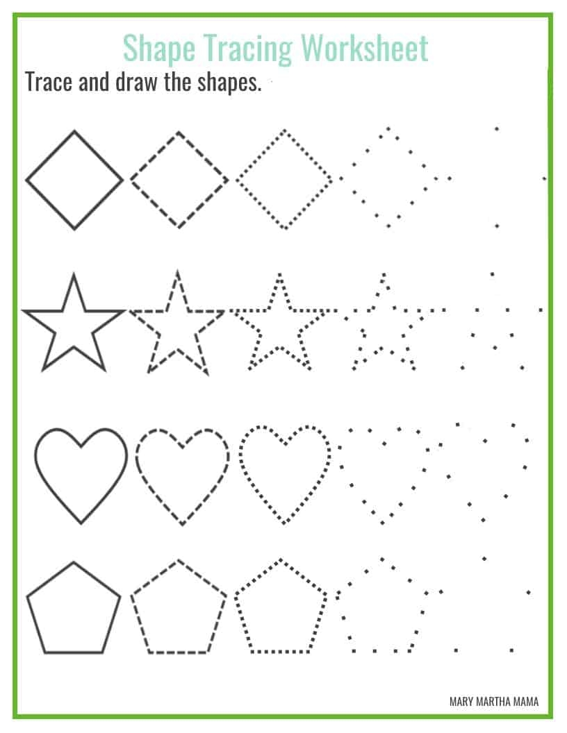 Preschool Shapes Tracing Worksheets