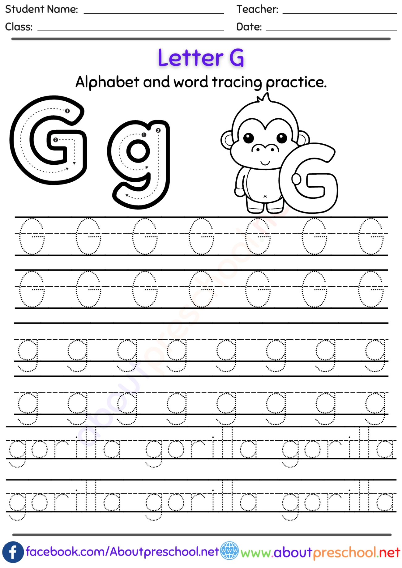 G Tracing Worksheet