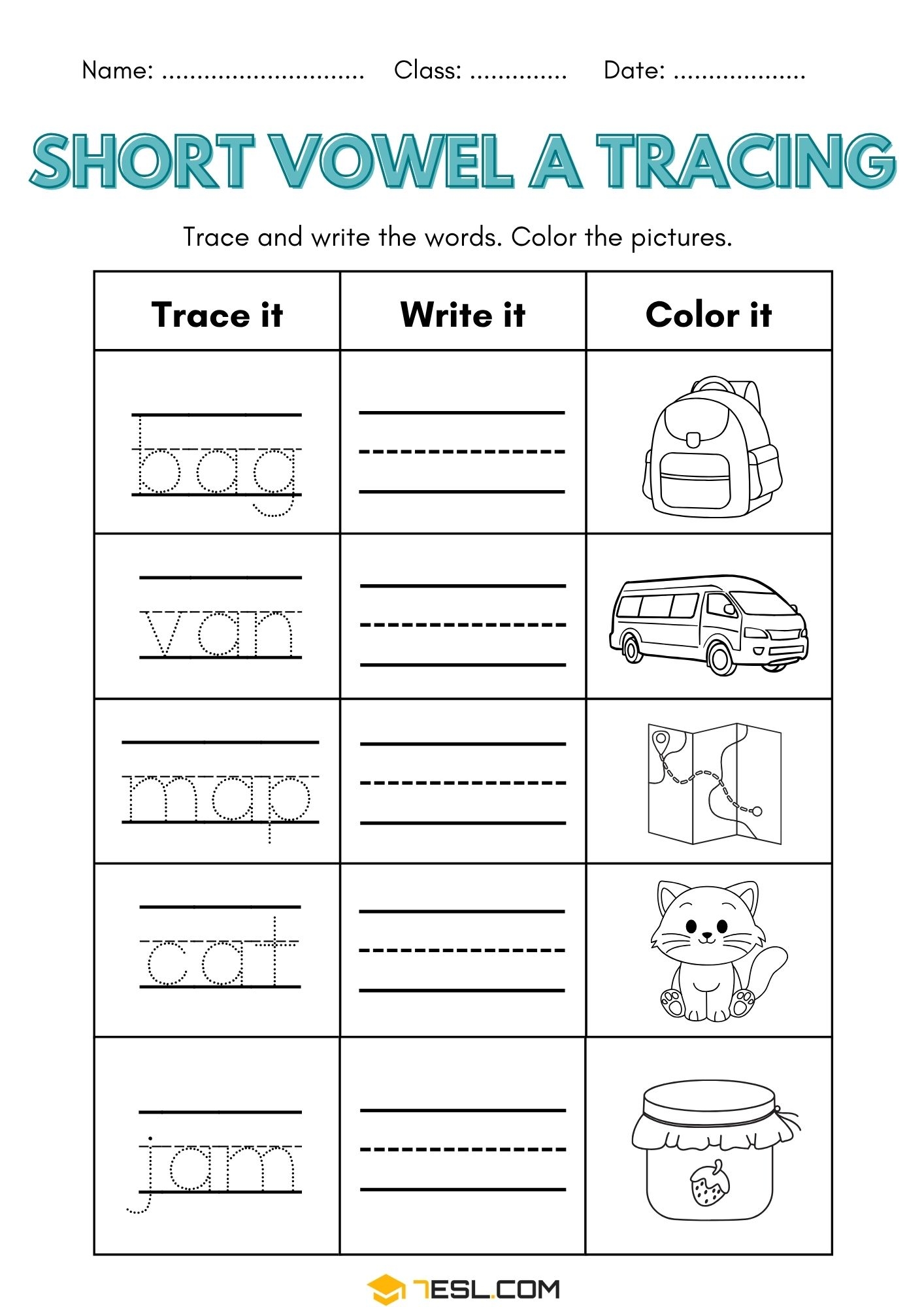 Short Vowel Worksheets For Early Readers 7ESL