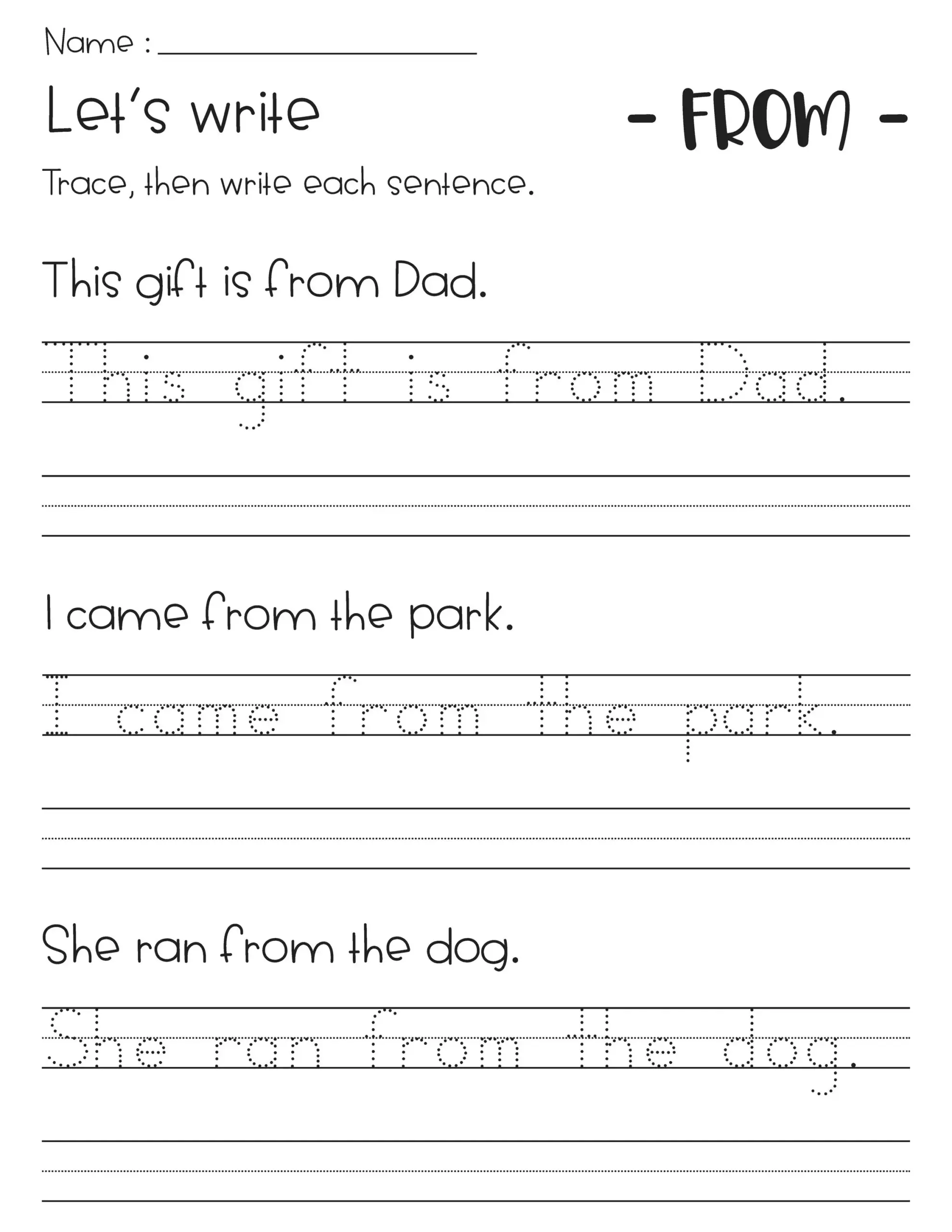 Free Printable Sentence Tracing Worksheets
