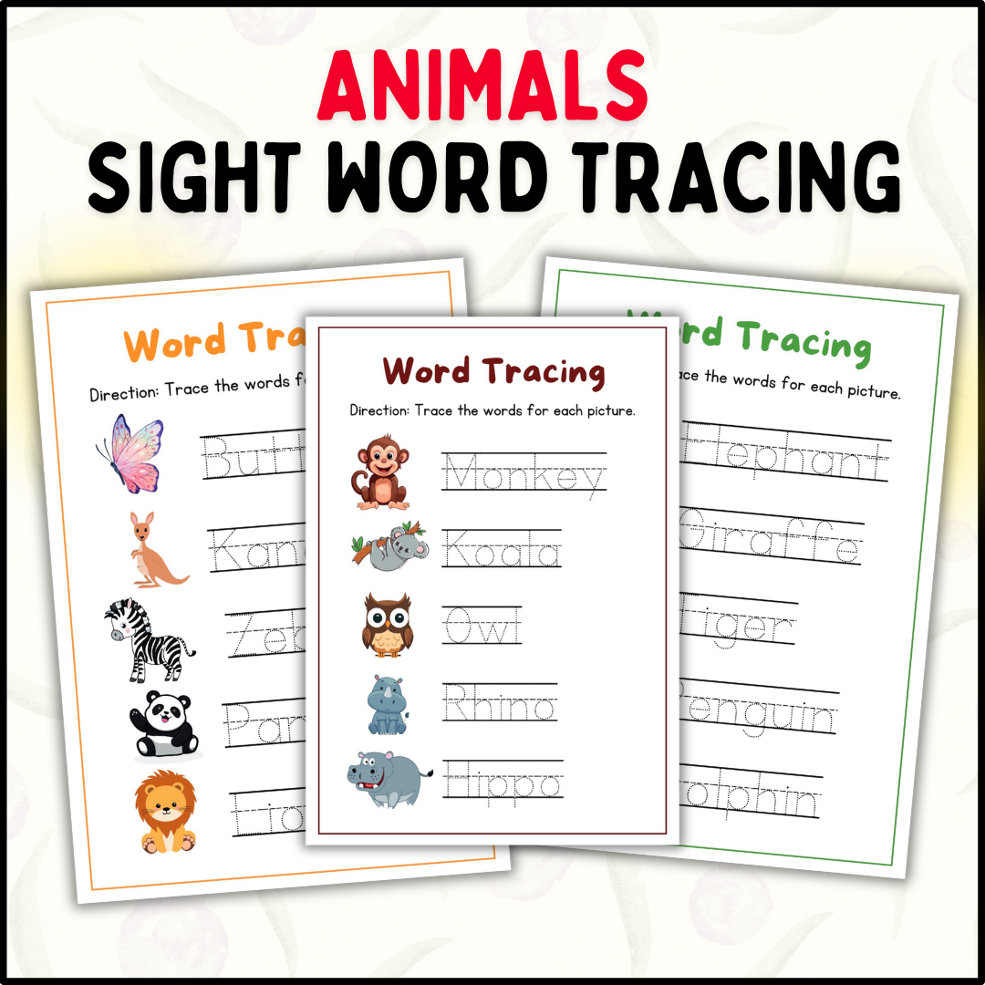 Sight Word Tracing For Animals A Fun And Educational Activity For 