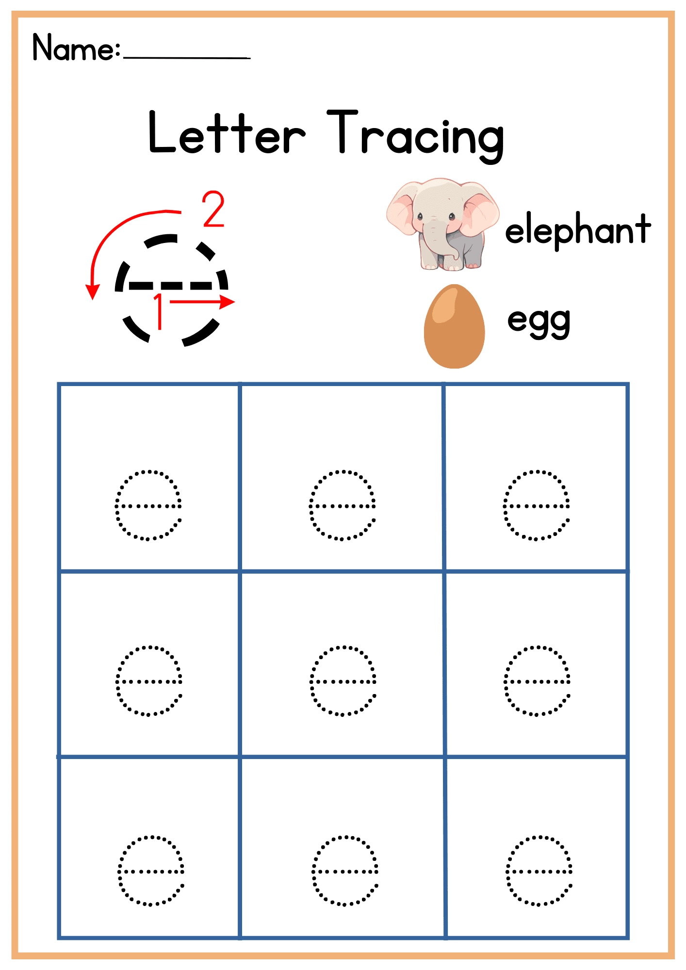 Small E Tracing Worksheet