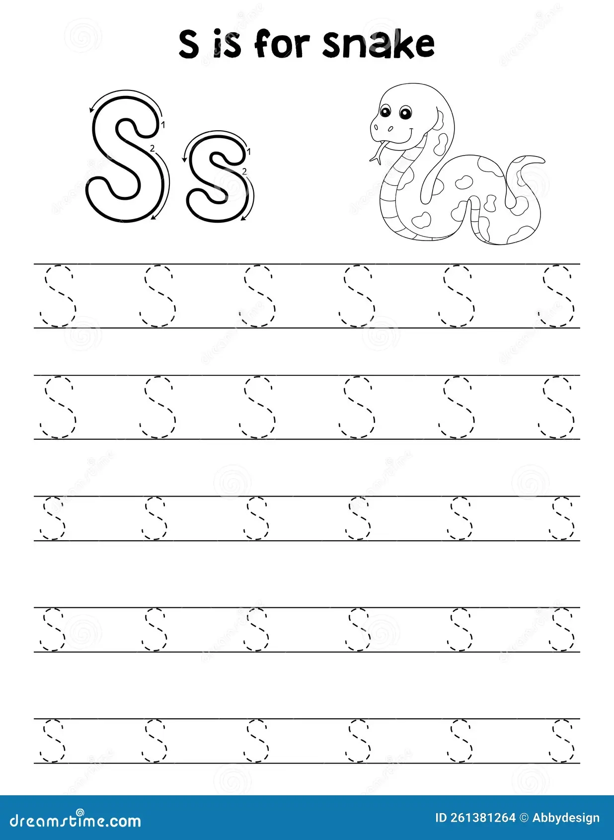 Snake Animal Tracing Letter ABC Coloring Page S Stock Vector 