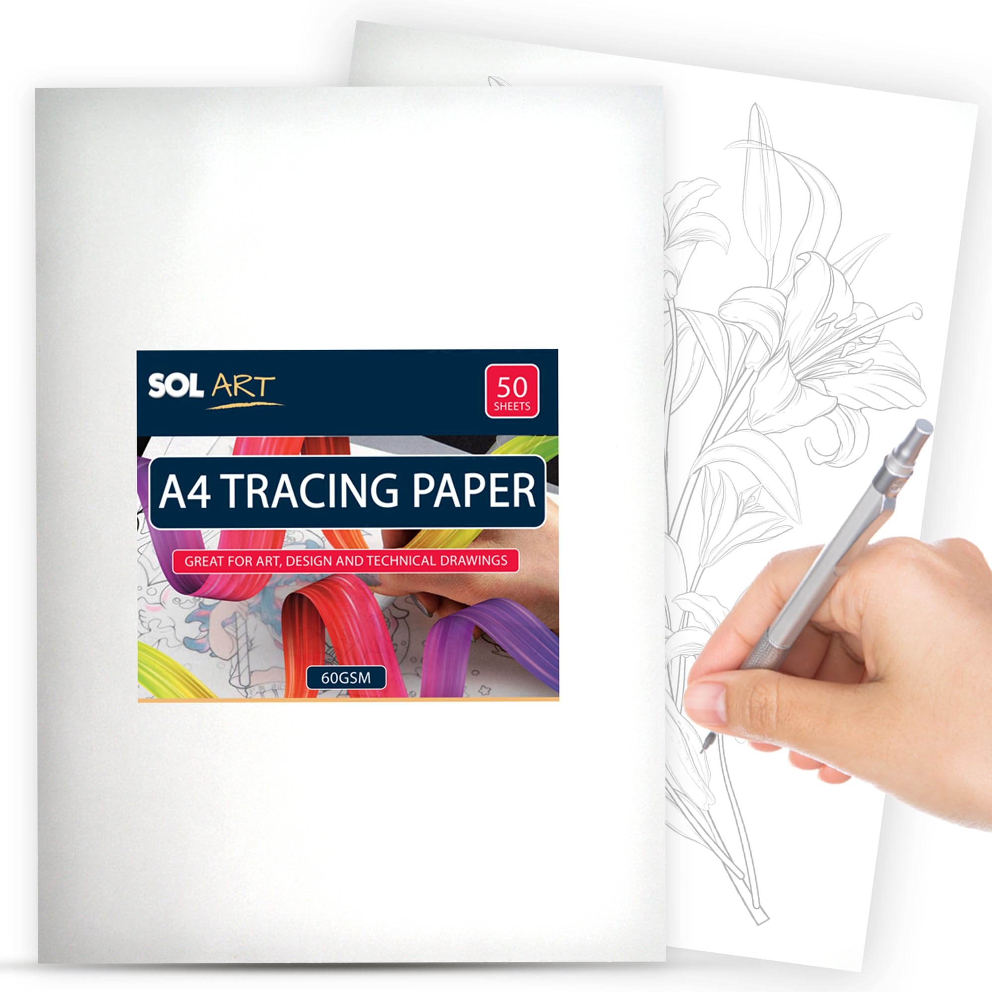SOL 50pk Tracing Paper A4 For Designs And Technical Drawings Explore Creativity With A4 Tracing Paper For Drawing On Art Paper And Sketch Book 