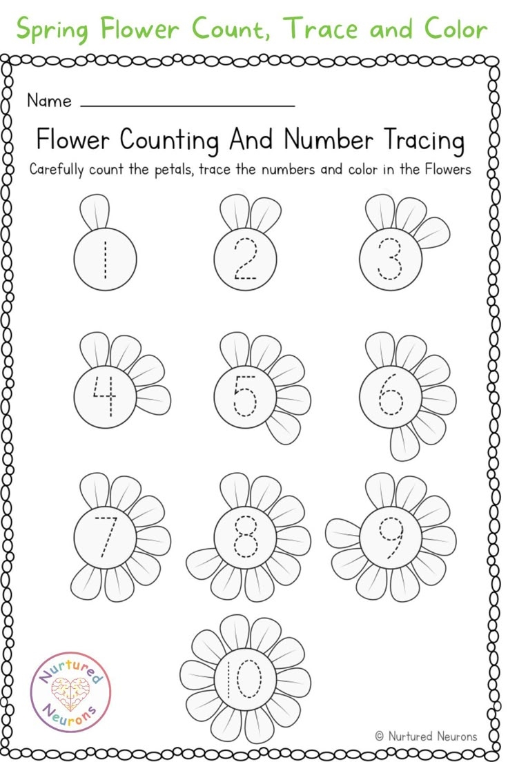 Spring Flower Counting Tracing And Coloring Worksheet Nurtured 