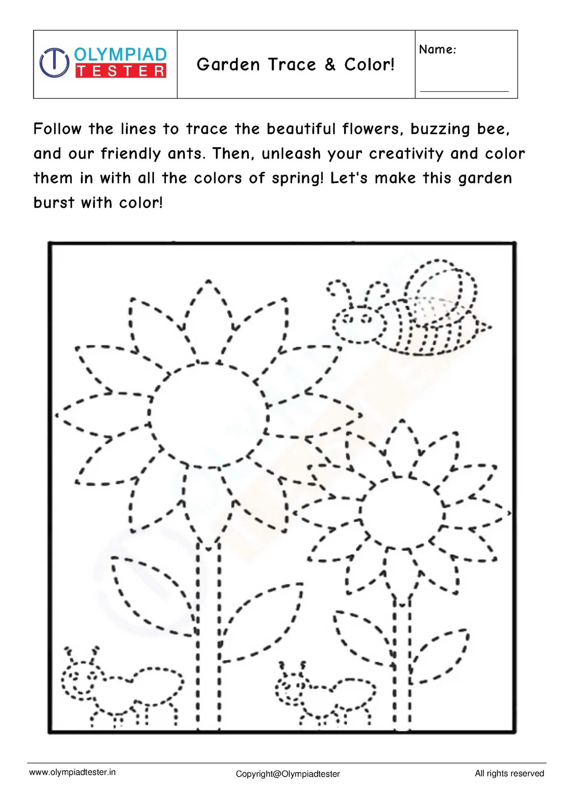 Spring Garden Tracing Worksheet For Kindergarten Olympiad Tester