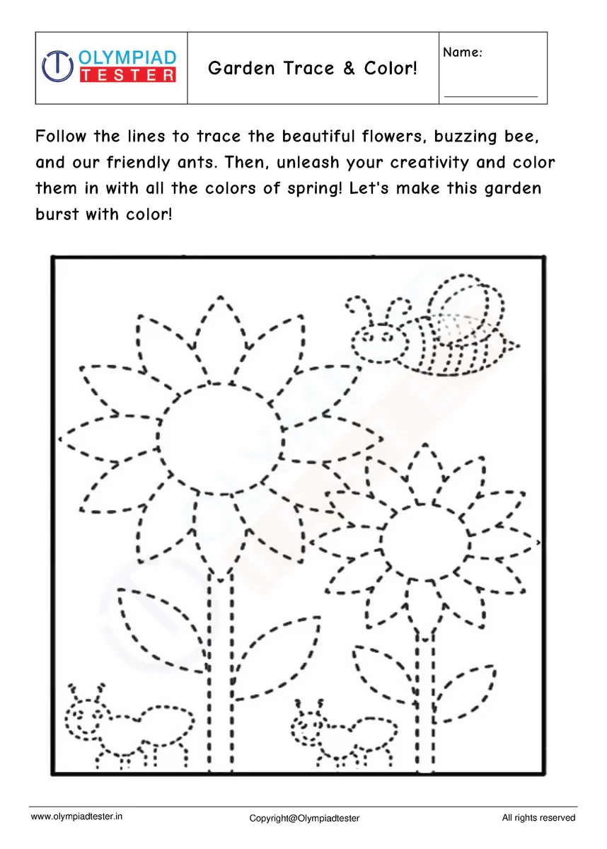 Spring Garden Tracing Worksheet For Kindergarten Olympiad Tester